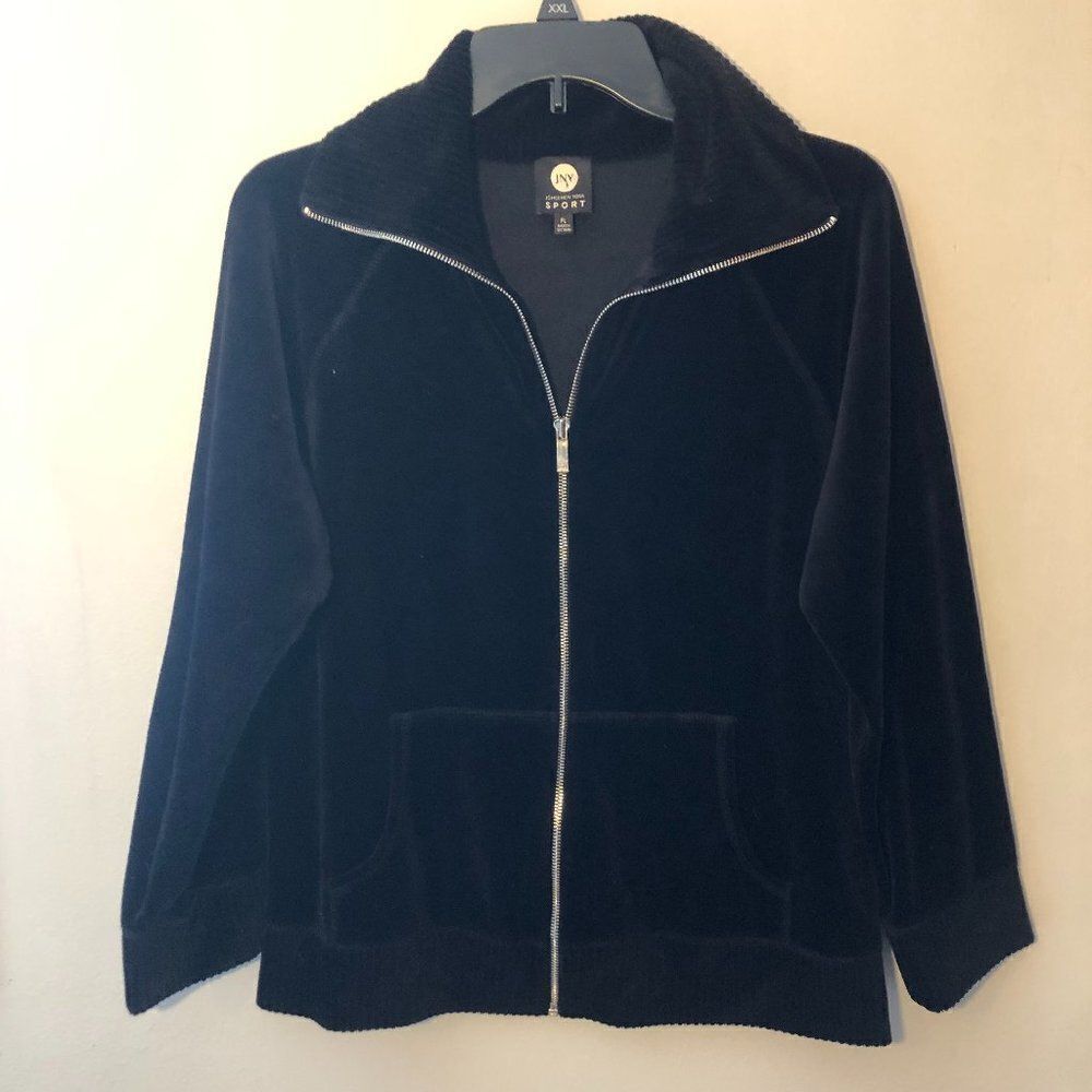 JNY Jones New York Sport Athleisure Full Zip Black Jacket Size PL.        R